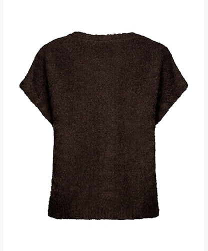 Red Button Knit Boucle Top Espresso