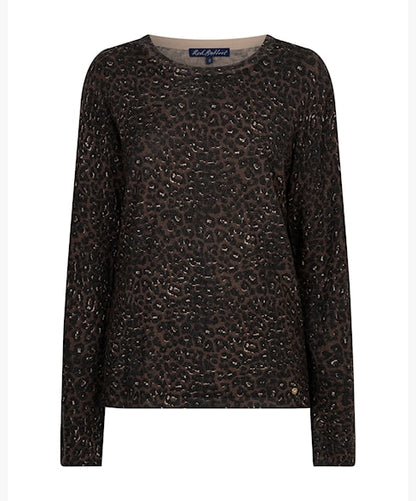 Red Button Sweet Animal Print Top Coffee