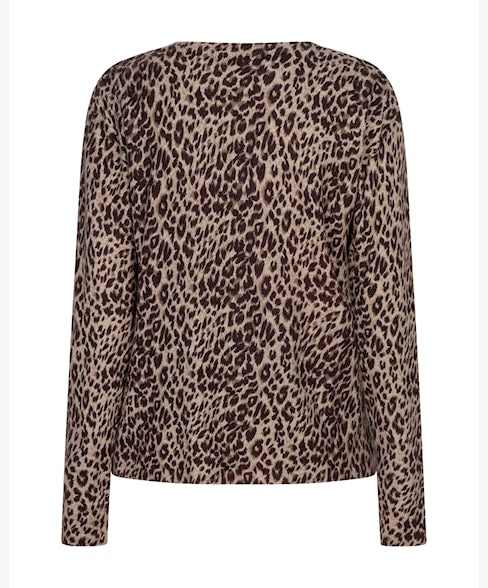 Red Button Sweet Animal Print Top Burgundy