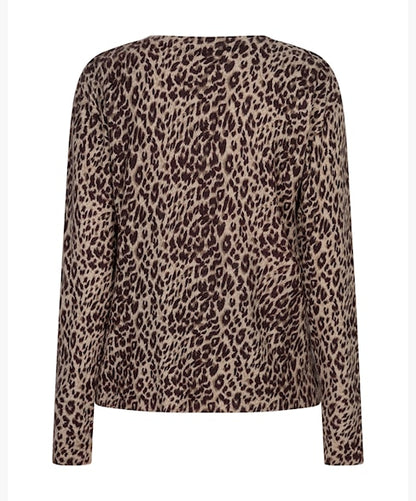 Red Button Sweet Animal Print Top Burgundy