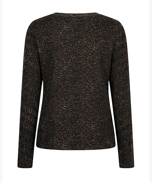 Red Button Sweet Animal Print Top Coffee