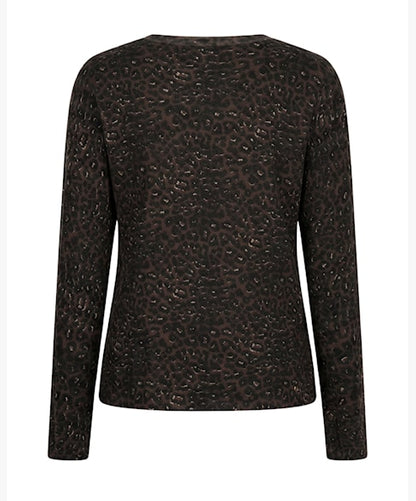 Red Button Sweet Animal Print Top Coffee