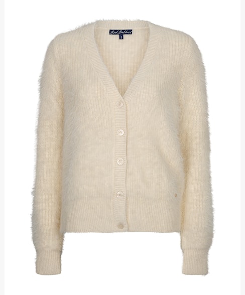 Red Button Fuzzy Cardigan Cream