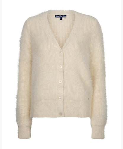 Red Button Fuzzy Cardigan Cream