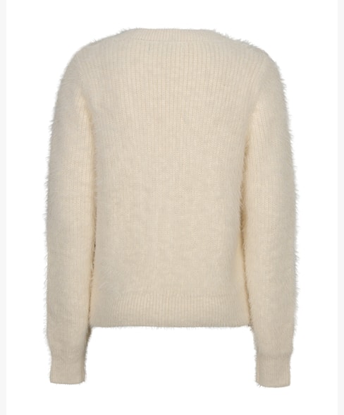 Red Button Fuzzy Cardigan Cream
