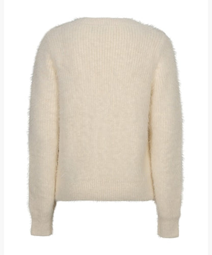 Red Button Fuzzy Cardigan Cream