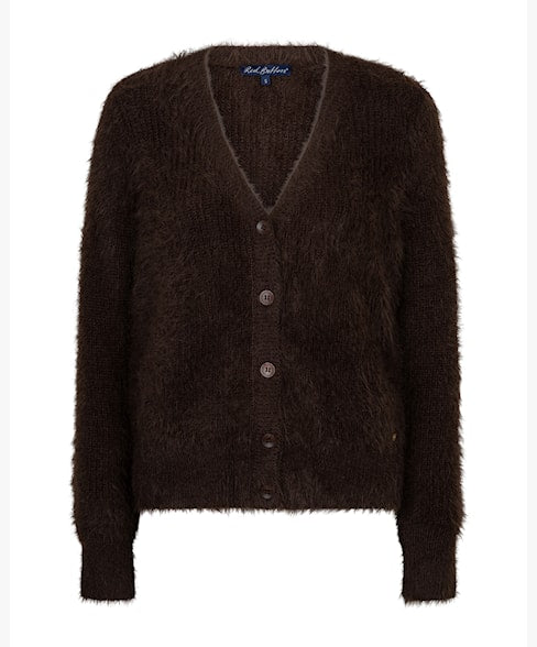 Red Button Fuzzy Cardigan Espresso