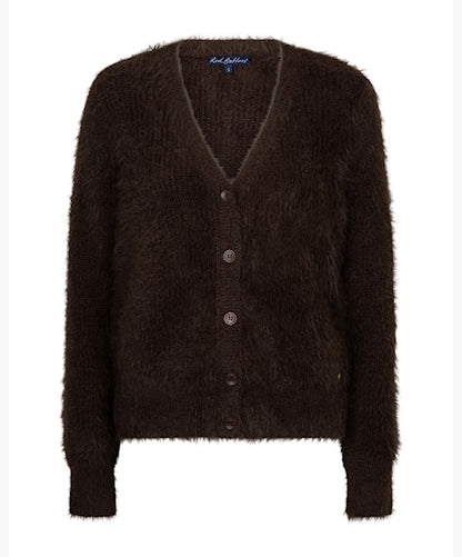 Red Button Fuzzy Cardigan Espresso