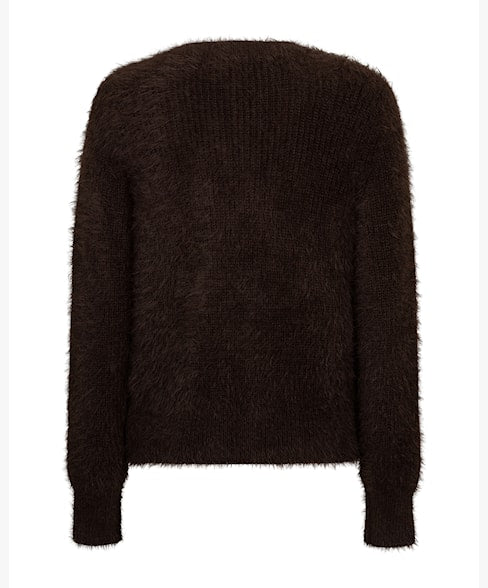 Red Button Fuzzy Cardigan Espresso