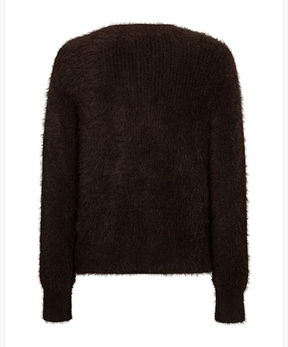 Red Button Fuzzy Cardigan Espresso