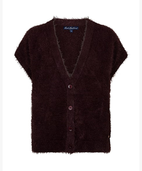Red Button Fuzzy Top Burgundy