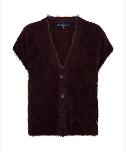 Red Button Fuzzy Top Burgundy