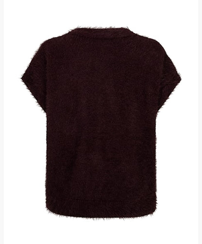 Red Button Fuzzy Top Burgundy