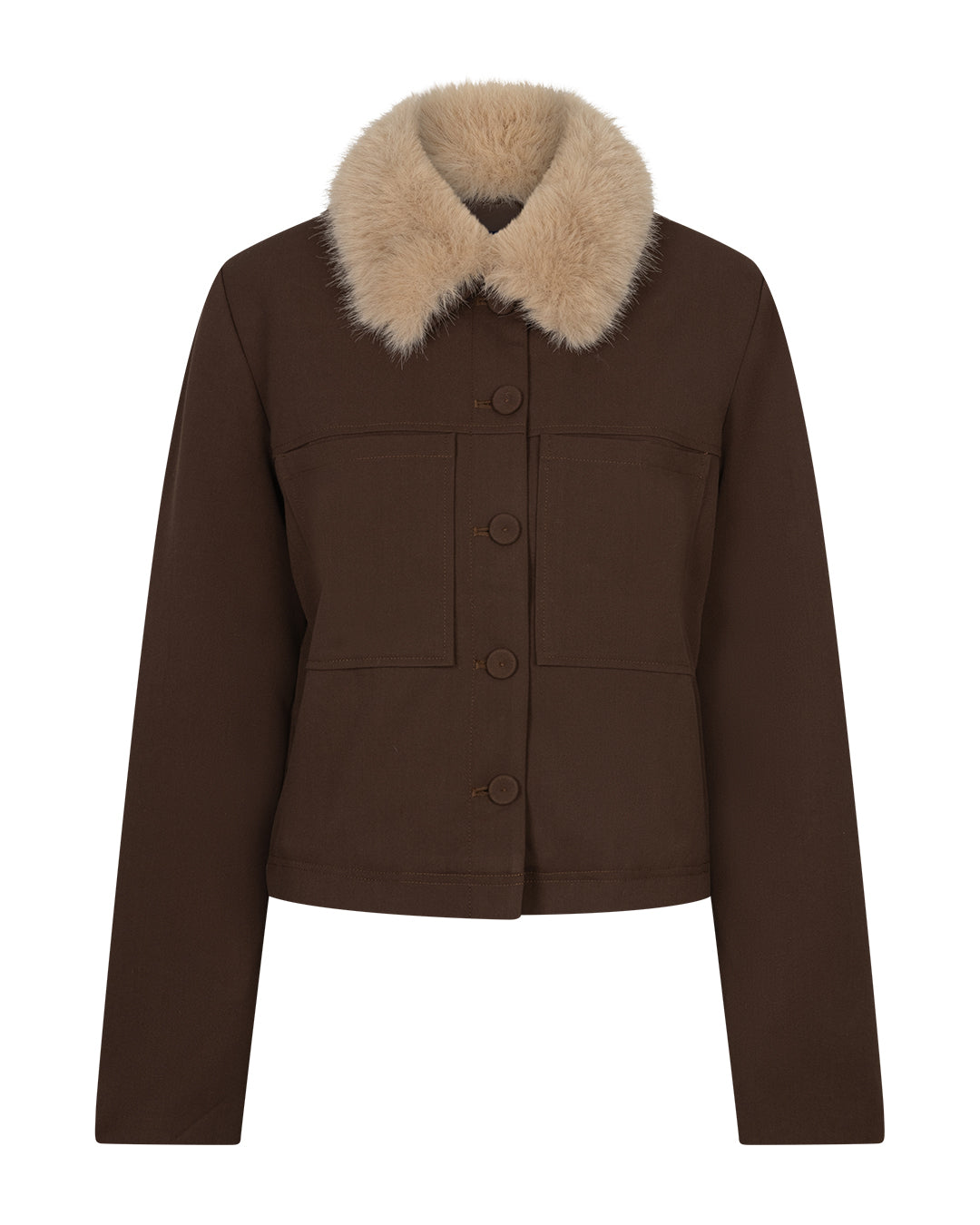 Red Button & Fur Colour Jacket Brown