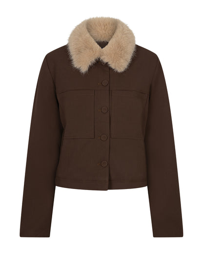 Red Button & Fur Colour Jacket Brown