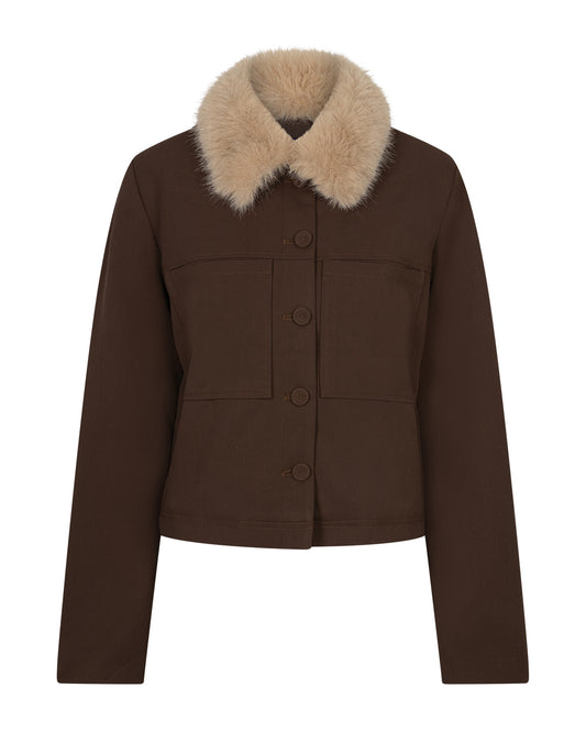Red Button & Fur Colour Jacket Brown