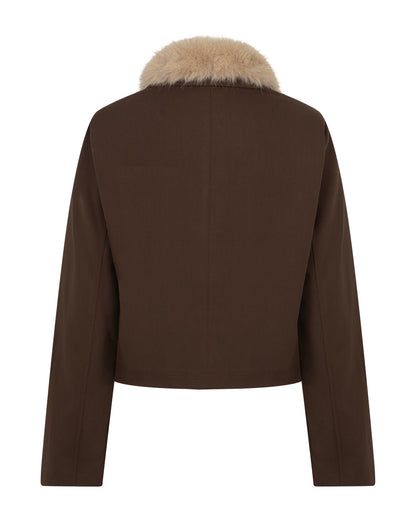 Red Button & Fur Colour Jacket Brown