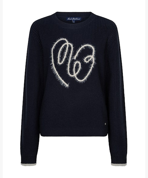 Red Button Ribbon Logo Sweater Navy