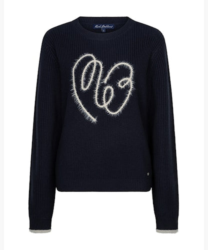 Red Button Ribbon Logo Sweater Navy