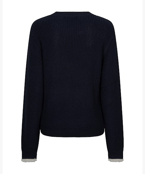Red Button Ribbon Logo Sweater Navy