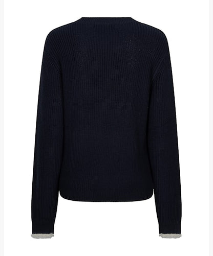 Red Button Ribbon Logo Sweater Navy