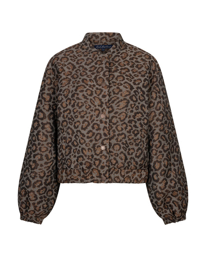 Red Button Bomber Jacquard Lurex Jacket Grey Brown
