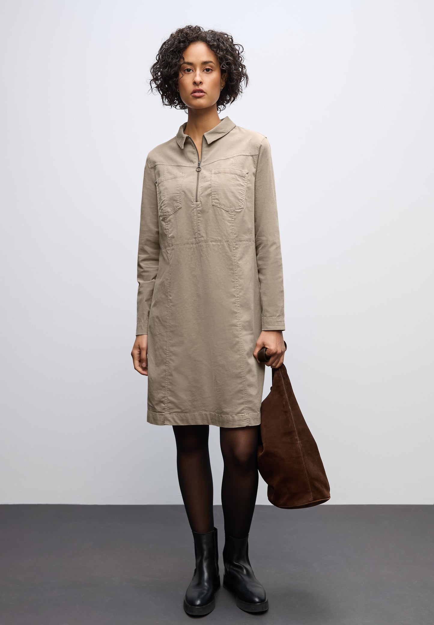 Street One Beige Corduroy Dress