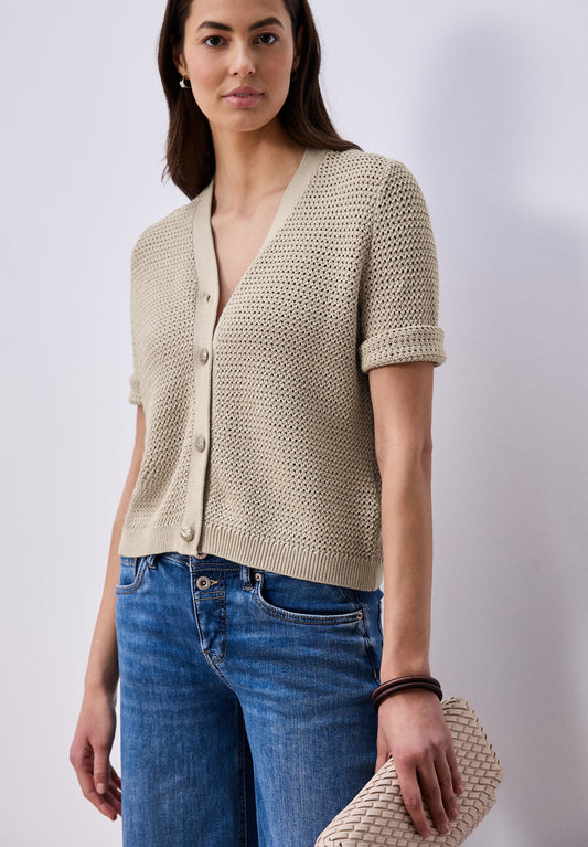 Street One Short Sleeve Cardigan - Clay Sand