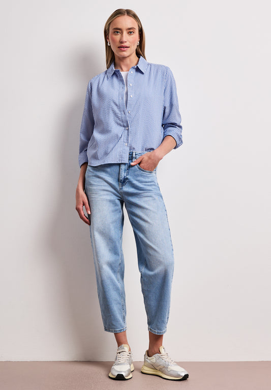 Street One Seersucker Striped Shirt Blue