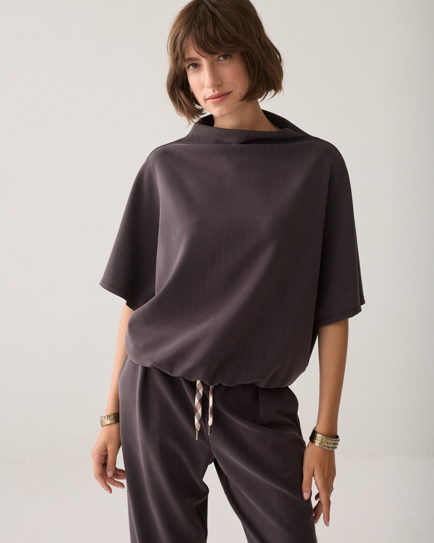 Summum Top Pinstripe Scuba Dark Chocolate