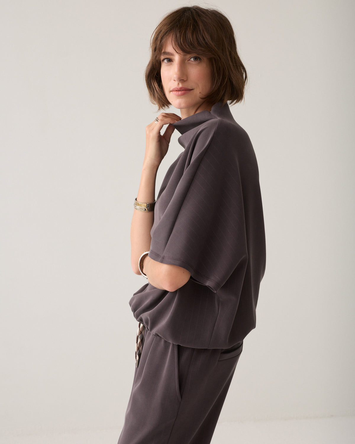 Summum Top Pinstripe Scuba Dark Chocolate