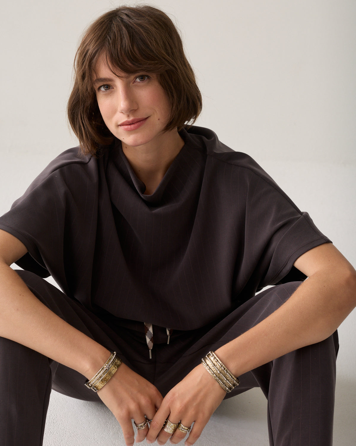 Summum Top Pinstripe Scuba Dark Chocolate