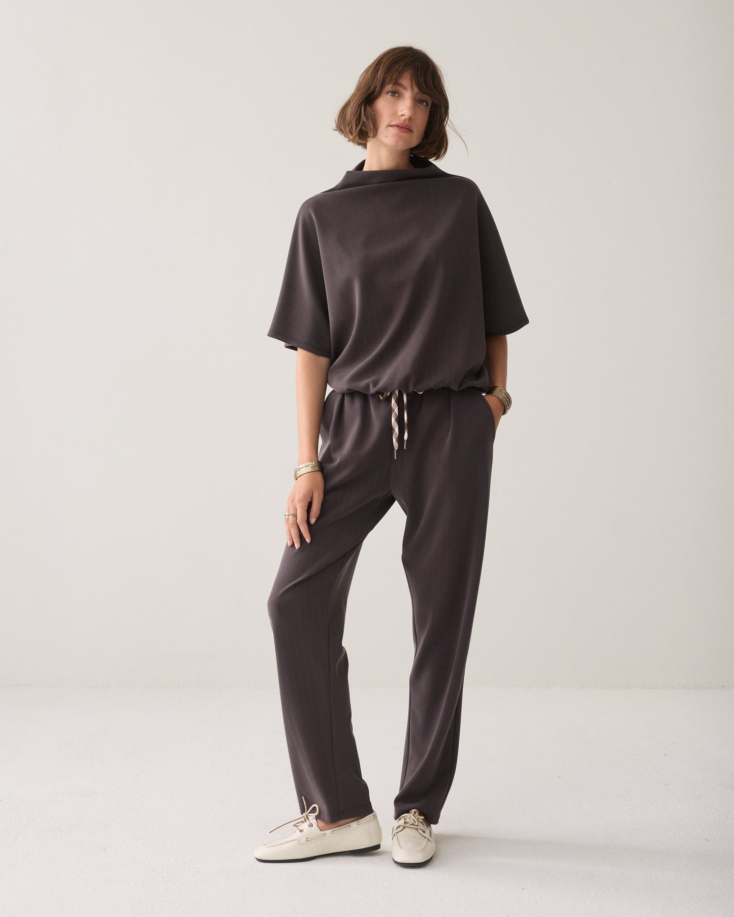 Summum Pants Pinstripe Scuba Trousers Dark Chocolate