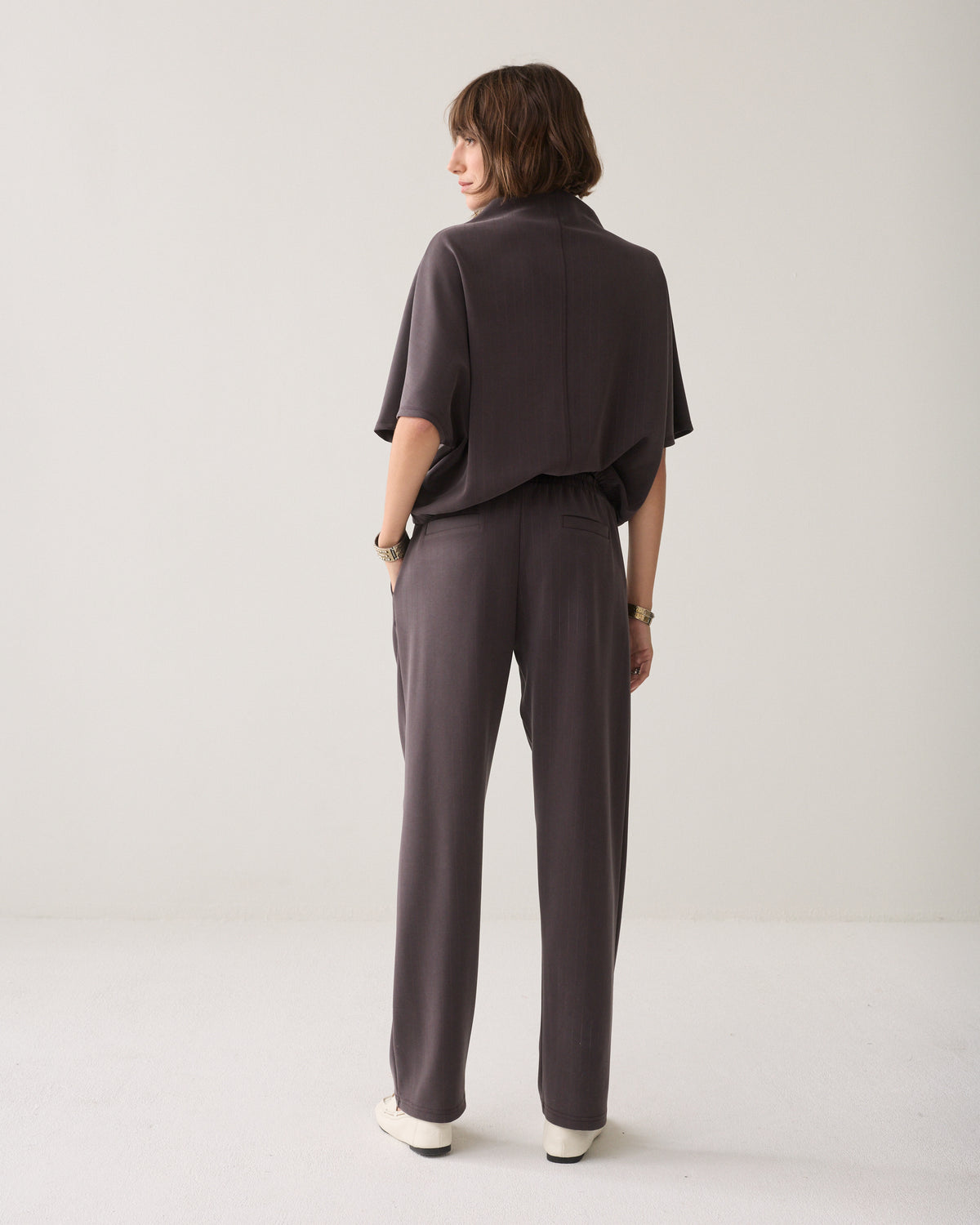 Summum Pants Pinstripe Scuba Trousers Dark Chocolate