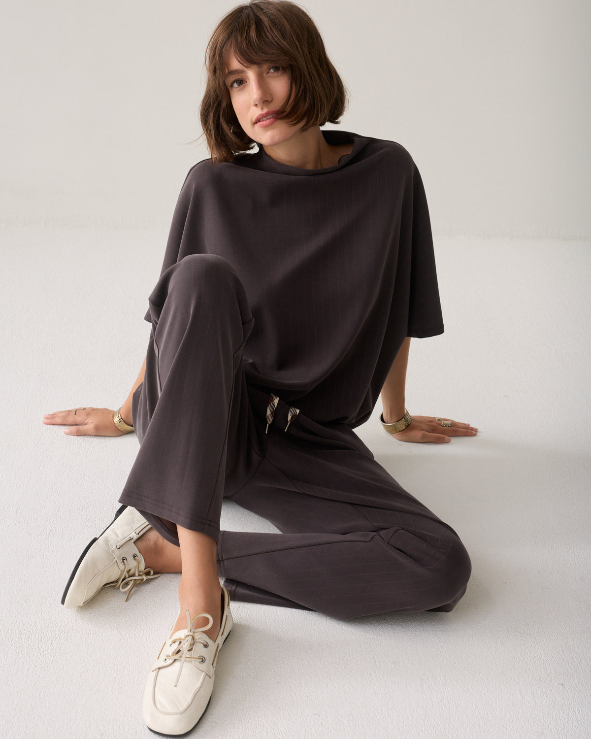 Summum Pants Pinstripe Scuba Trousers Dark Chocolate