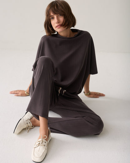 Summum Pants Pinstripe Scuba Trousers Dark Chocolate