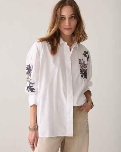 Summum Oversized Poplin Squins Blouse White
