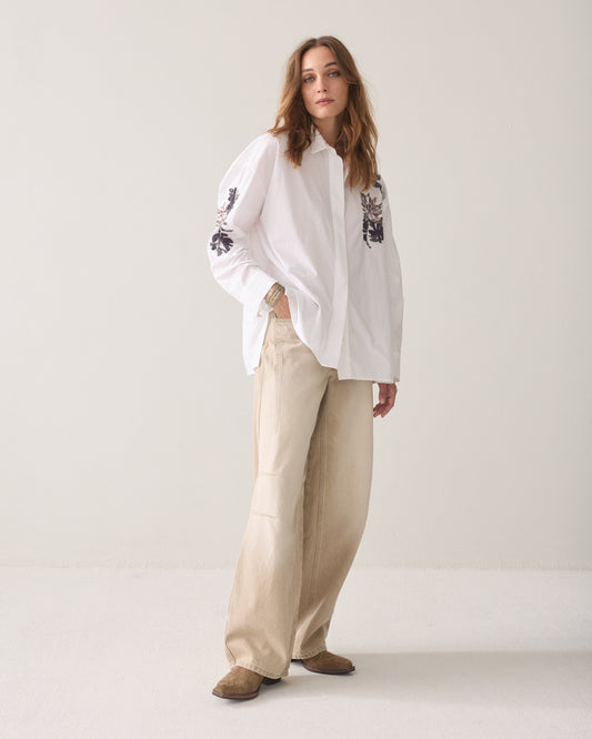 Summum Oversized Poplin Squins Blouse White