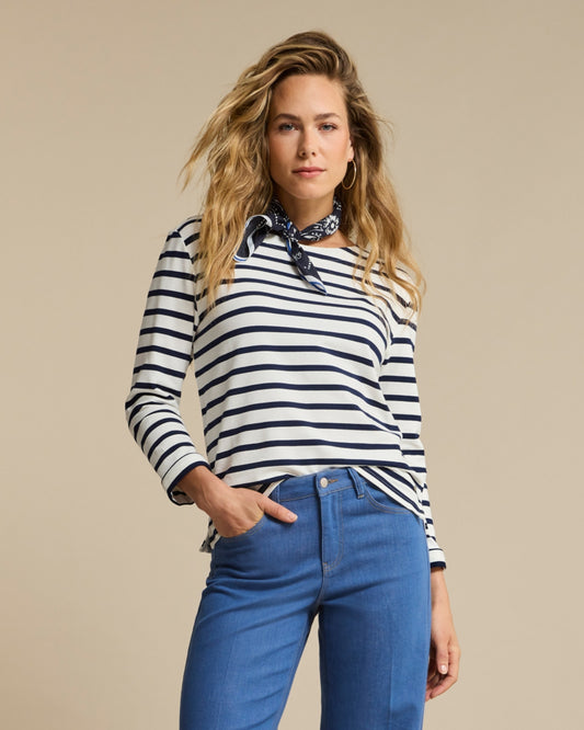 Red Button Terry Stripe  Dark Blue