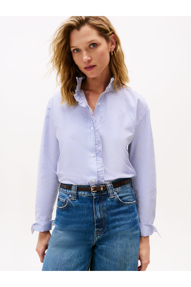 Tommy Hilfiger Stripe Poplin Ruffle Shirt