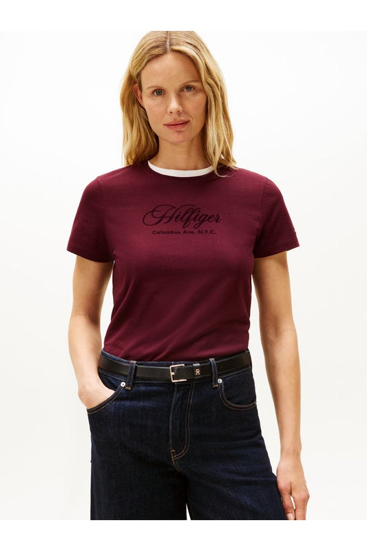 Tommy Hilfiger Burgundy Script T-Shirt