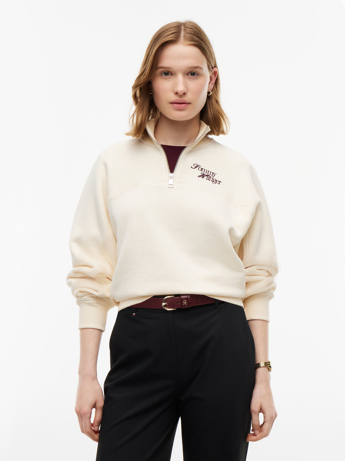 Tommy Hilfiger Logo Quarter Zip Cream
