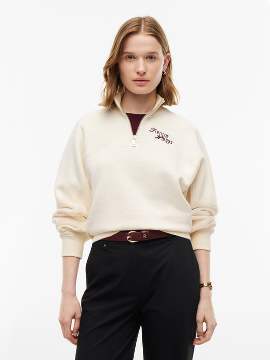 Tommy Hilfiger Logo Quarter Zip Cream