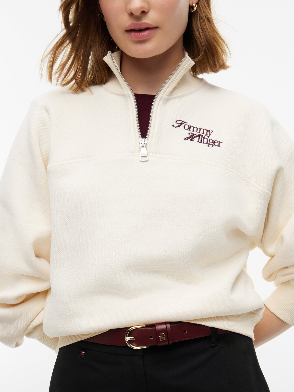 Tommy Hilfiger Logo Quarter Zip Cream