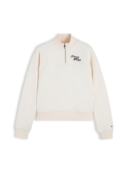 Tommy Hilfiger Logo Quarter Zip Cream