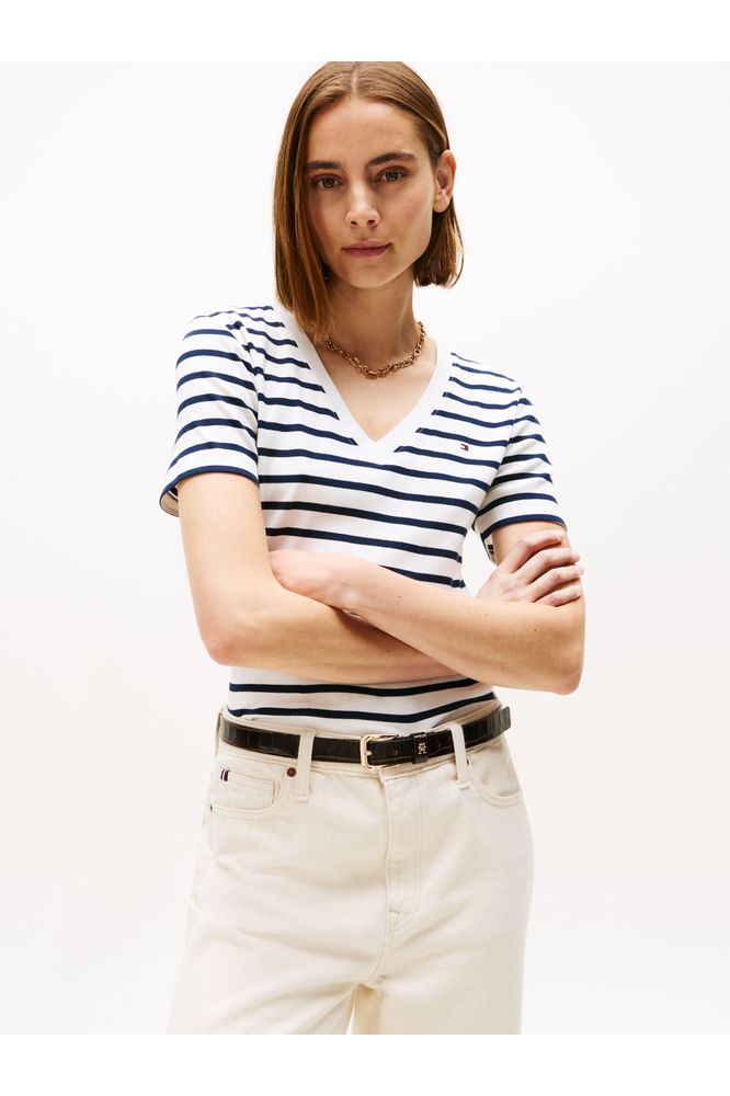 Tommy Hilfiger Cody V-Neck Tee Ecru/Navy