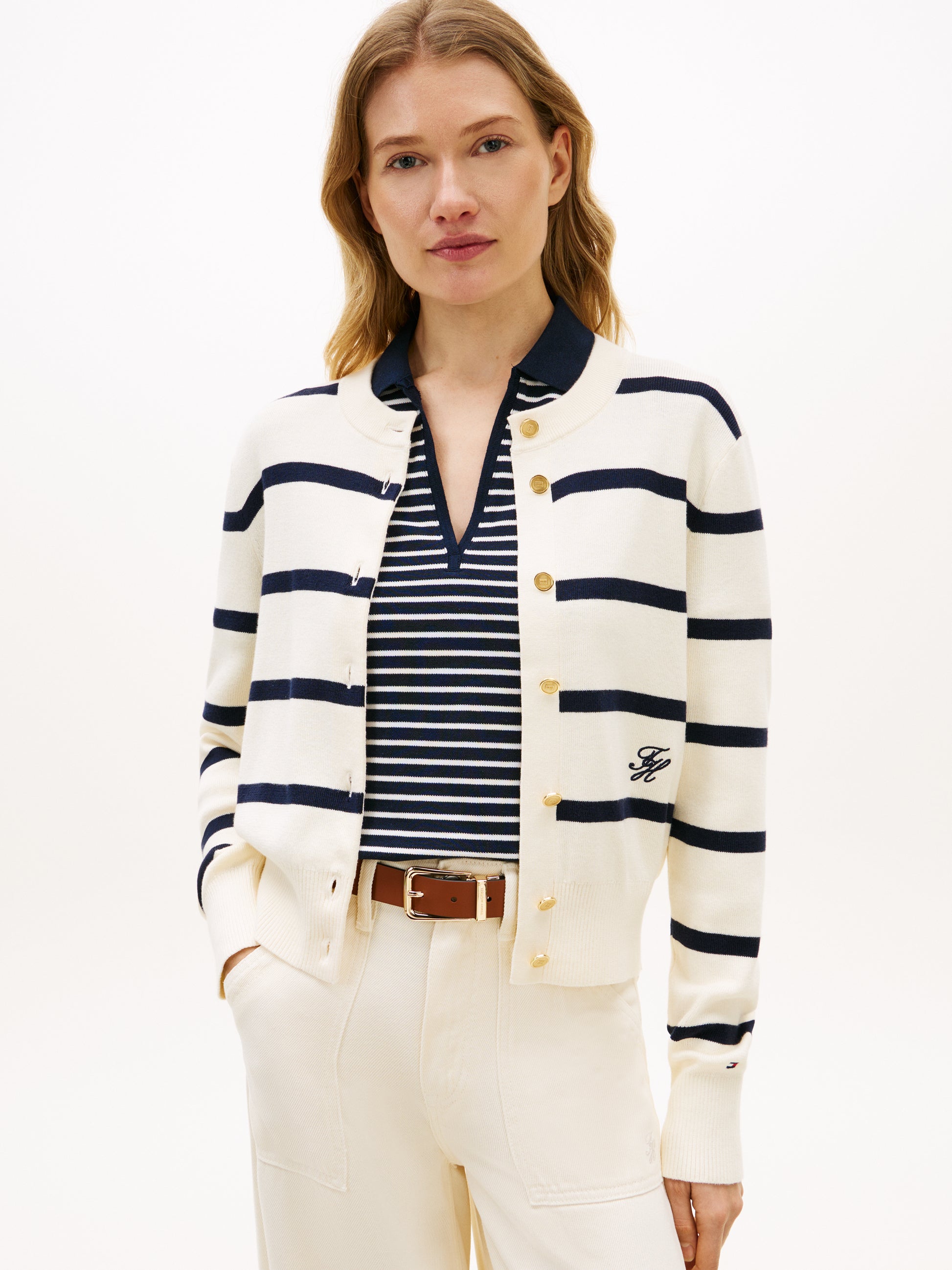 Tommy Hilfiger C-Neck Stripe Cardigan Calico/Navy
