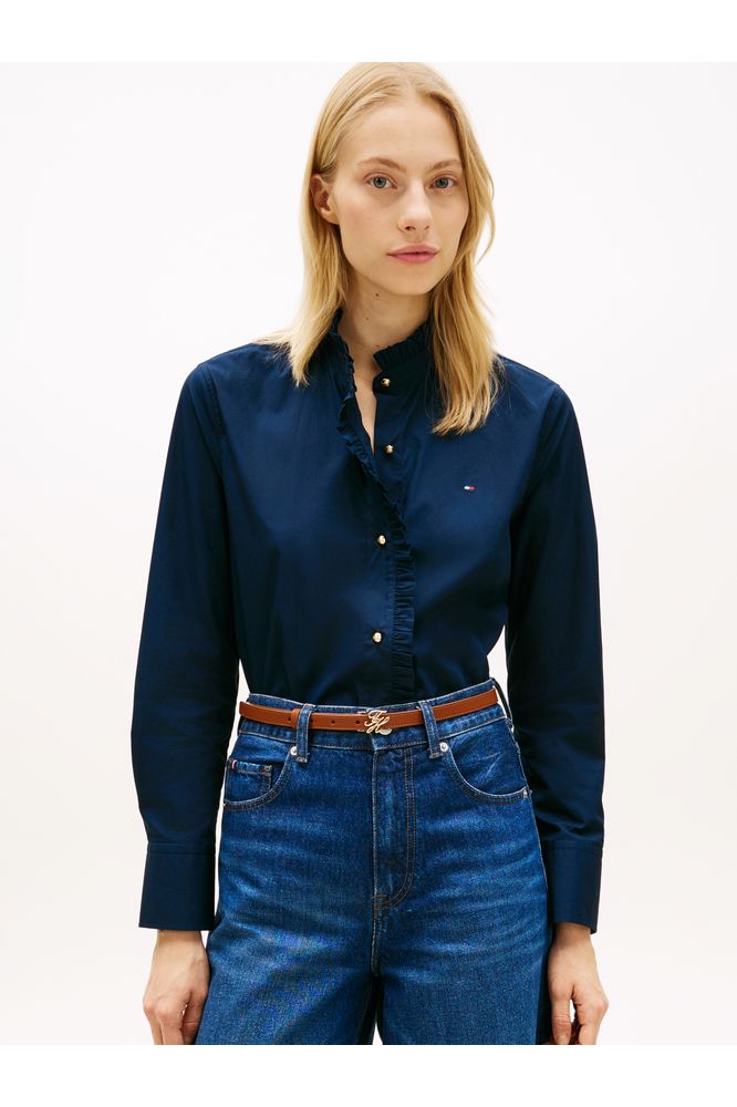 Tommy Hilfiger Poplin Ruffle Shirt Navy