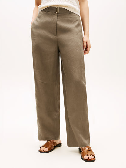 Tommy Hilfiger Linen Barrel Leg Trousers Olive