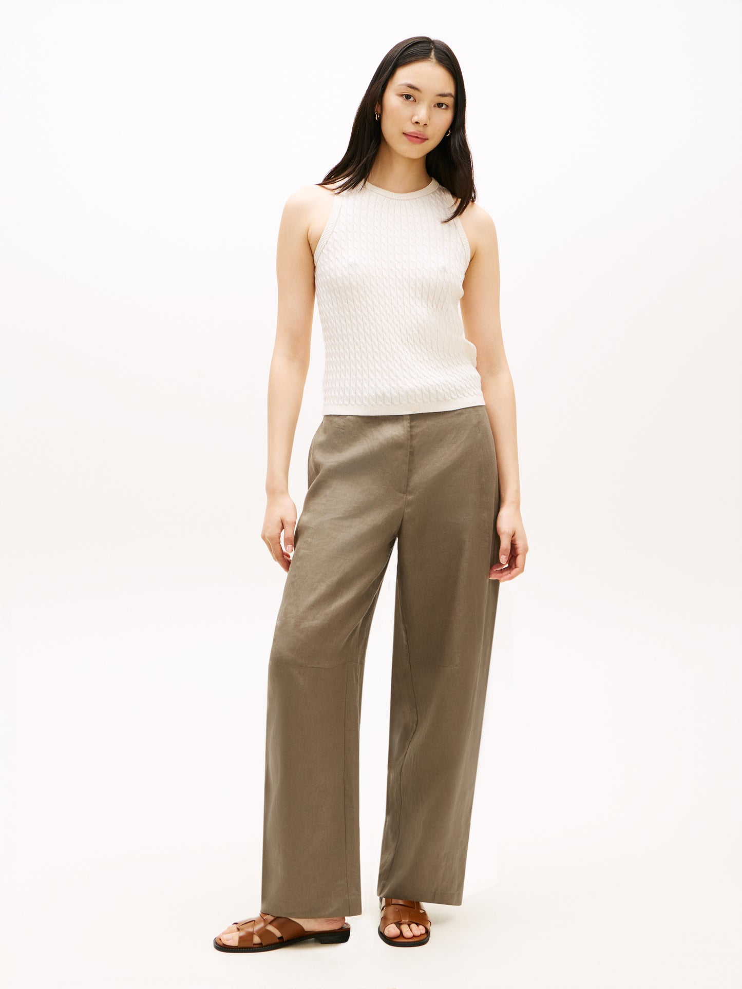 Tommy Hilfiger Linen Barrel Leg Trousers Olive